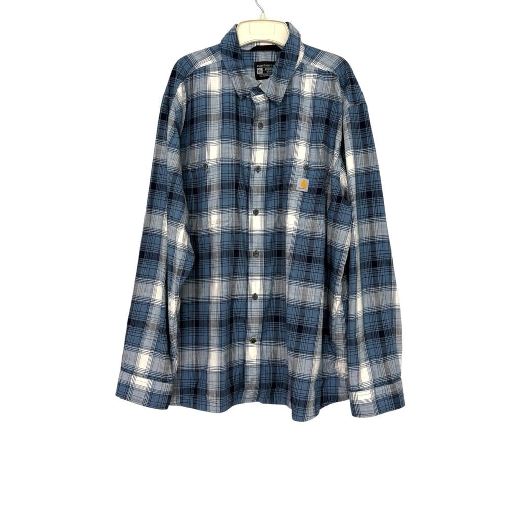 Carhartt Men’s 2XL Blue Plaid Relaxed Fit Button Up Shirt Workwear Utility‎